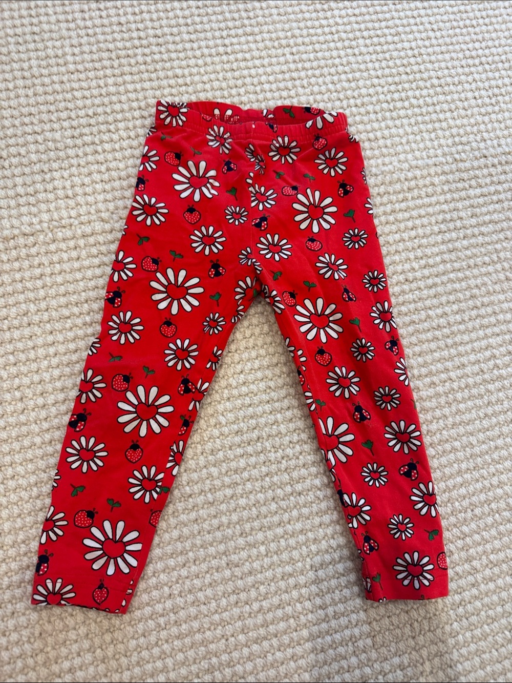 Florence eisman 3t Girls' Red ladybug daisy  Strawberry Print Leggings